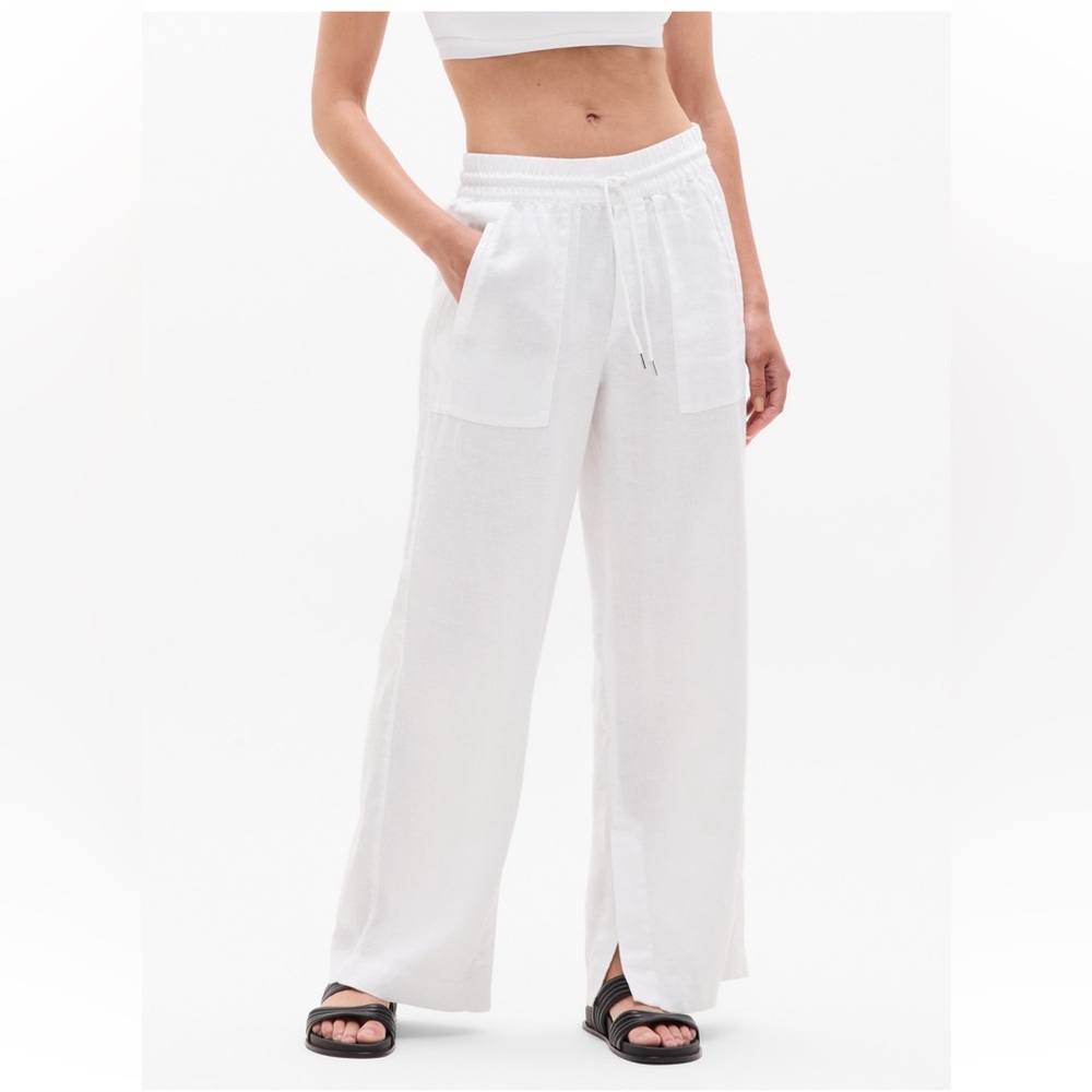 Athleta Women's Crisp Linen White Wide Leg Pants
